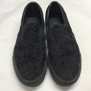 Vans Women’s Size 9 Black Velvet Rose Classic Slip On Sneakers